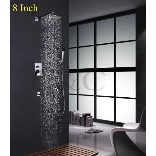 20cm Brass Bathtub Mixer Spout 8-10-12 inch Rainfall Shower Head Bathroom Products Hot & Cold Mixing Bathroom Shower Faucet Set