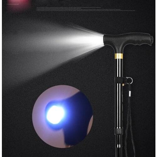 T handle Telescopic Black Walking Sticks folding Aluminum Alloy Trekking Hiking Poles 4 Feet with led light