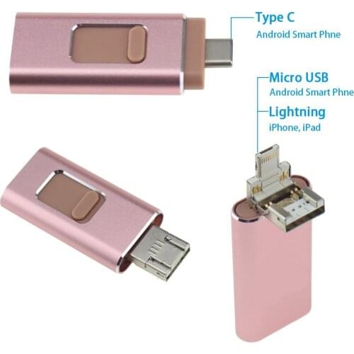 4 in 1 iPhone USB Flash Drive 128GB Pendrive 256GB OTG Flash Memory Stick Usb 3.0 For iPhone Android Cell Phone Micro USB Type C
