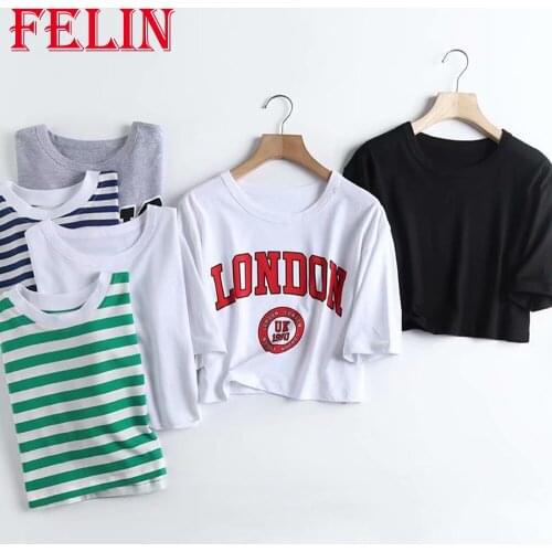 FELIN Za Oversized Short Tshirts Women Summer 2021 Fashion Letter Print Short Sleeve T-Shirts Girls Streetwear Cropped Tops