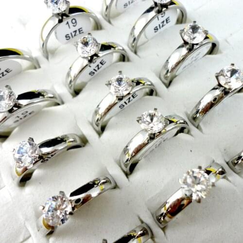 10Pcs Women 316L Stainless Steel Rings Engagement Anniversary Prong Setting Ring Cubic Zirconia Classic Female Jewelry LQ269