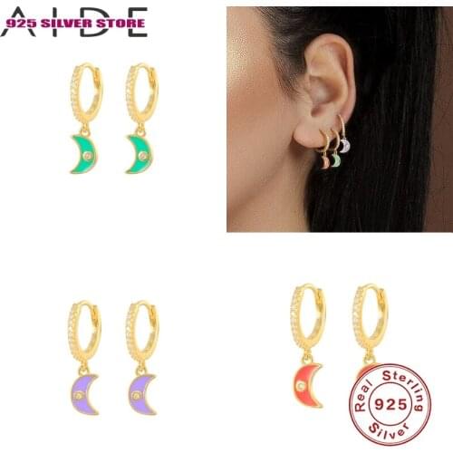 Aide 2021 Fashion Hoop Earrings 925 Sterling Silver Huggie Earrings For Women Oil Drop Moon Dangle Earrings Pendientes Mujer