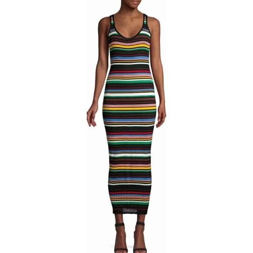 2020 New Arrival Multicolor Spaghetti Strap Bandage Dress Celebrity Women Christmas Dress V Neck Ankle Length Wholesale