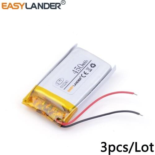 3pcs /Lot 602240 3.7V 450MAH lithium Li ion polymer rechargeable battery of CE FCC ROHS certification authority Sports headphone