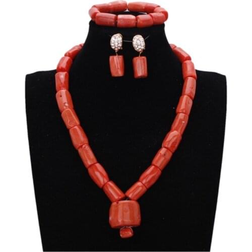 4ujewelry Jewellery Set African 100% Original Coral Beads Jewelry Set for Women With 3 cm Coral middle Necklace Set Wedding 2018