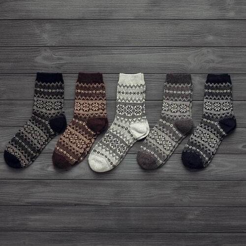 Business Men Wool Socks Thicken Mens Socks Warm Retro National Style Small Square For Snow boots 5 Pairs / Lot