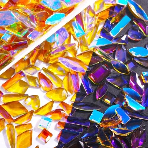 50Pcs Mix Shapes Nails Art Rhinestones Sapphire Bottom Crystal Transparent Nail Diamond 3D Glass Stones Gem For Manicure DIY