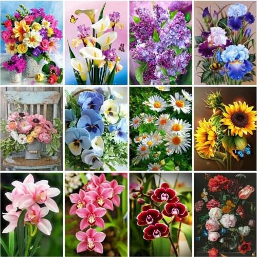 Huacan Diamond Painting Flower Daisy Orchid Full Square/round Embroidery Mosaic Sunflower Iris Cross Stitch Home Decor