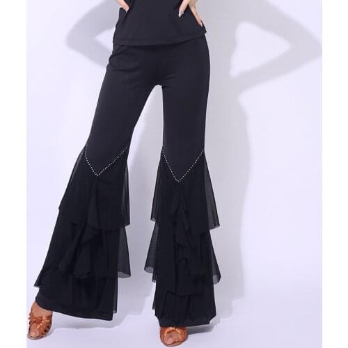 Latin Dance Pants Women Black Fashion Flare Trousers Lady Cha Cha Samba Tango Salsa Clothes Ballroom Practice women long trouser