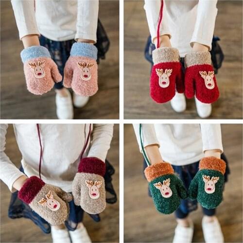 2-6 Years Children Gloves Winter Boy Girl Knitted Gloves Mittens Thick Warm Rope Full Finger Christmas Deer Mittens Kid Gloves