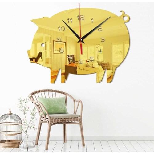 DIY 3D Pig Wall Clock Decorative Wall Sticker Home Decor Clock Living Room Home Decoration Mirror Wall Sticke