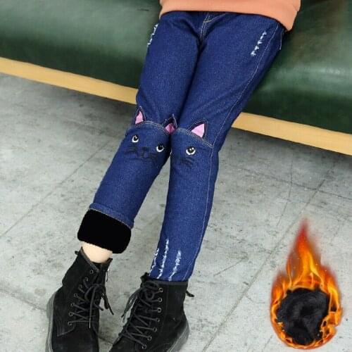 Girls Jeans Kids Pants Autumn/winter Children Plush Velvet Warming Trousers Fashion Girls Casual Long Pants Thicken Trousers