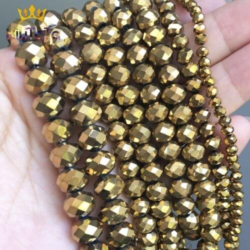 Faceted Gold Glass Crystal Rondelle Beads Loose Spacer Beads For Jewelry Making DIY Bracelets Earrings 15'' Strand 4/6/8/10/12mm