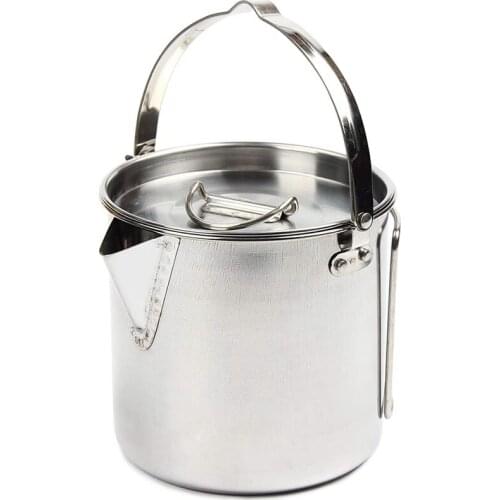 1.2L Stainless Steel Camping Coffee Pot,Outdoor Cooking Kettle with Lid for Backpacking Picnic Camping Hiking