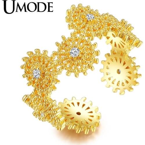 UMODE Geometric Cocktail Ring for Women Gold Color Jewelry Beautiful CZ Stones Finger Open Ring Aneis Feminino Hot Gift AUR0387A