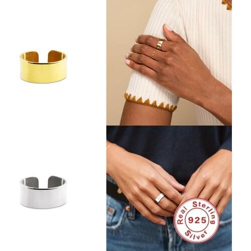 Aide 925 Sterling Silver Solid Color Rings Big Size Thicker Adjustable Open Rings For Women Rock Punk Gold Luxury Fine Jewelry