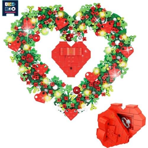 UKBOO 808PCS 4IN1 City Valentines Day Loves Wreath Model Building Blocks Proposal Ring Boxes Bricks Surprise Gift For Girls
