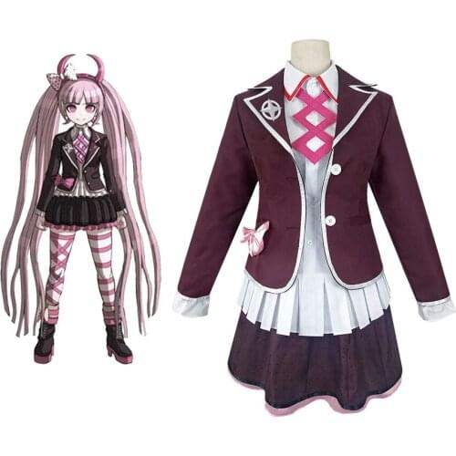 Costume Utsugi Kotoko Cosplay and JK Uniform Danganronpa Another Episode Pink Long Hair Halloween Woman Party Clothes