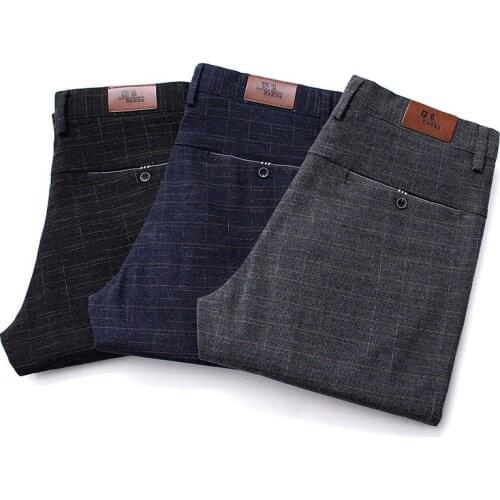 2020 Mens Stretch Stripe Casual Pants Mens Four Seasons High Quality Business Trousers Mens Straight Trousers Harem Pants