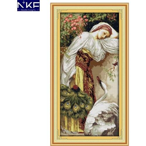 NKF The girl and goose figure style cross stitch Christmas stocking patterns needlepoint embroidery kit for home decoration