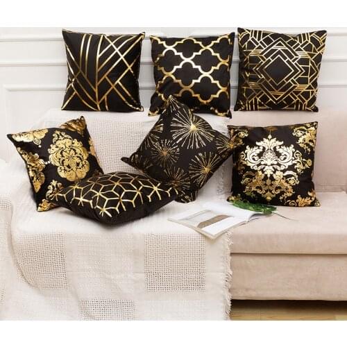 Single Side Black Gold Bronzing Decorative Cushion Cover for Sofa Short Plush Throw Pillow Cases Bedroom Home Decor Car Office