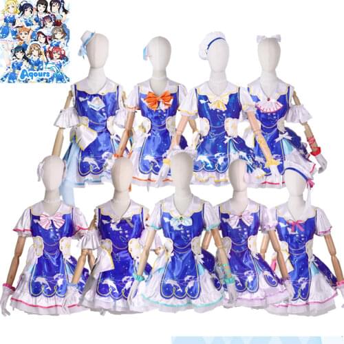 LoveLive! Sunshine Aqours Takami Chika Cosplay Costume Women Cute Dress Blue Dancing Clothes Halloween Anime Suit Custom Made