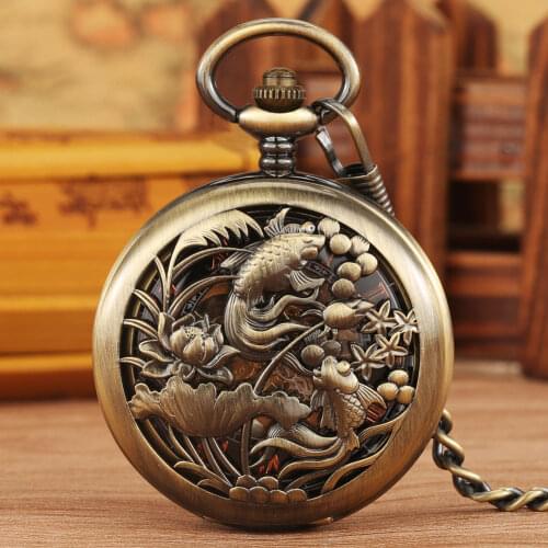 Pisese Hollow Manual Mechanical Brass Pocket Chain Watch Women Rose Golden Romen Numerals Dial Mens Practical Clock Pendant