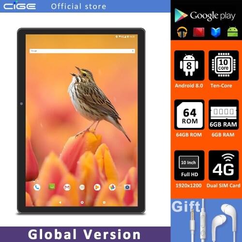CIGE N9 Android 8.0 Tablets 10 inch 6GB RAM 64GB ROM 10 Core Cheap Children Tablet PC 4G LTE Phone Call BT 5.0 Type-C 6000mAh