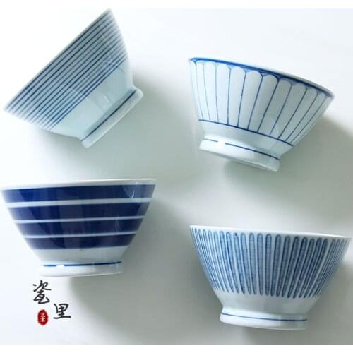 Japanese style underglaze retro ceramic tableware household high-foot anti-scalding bowl rice soup noodle bowl Creativity hot