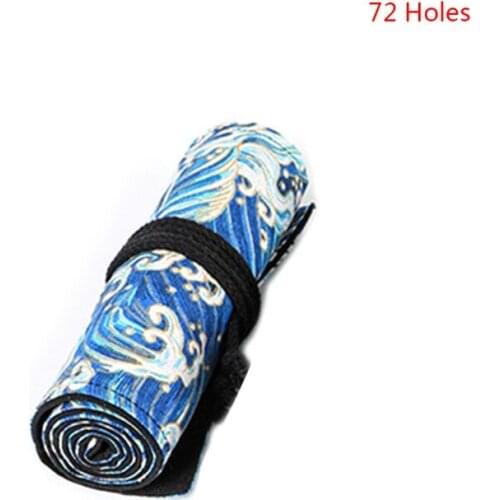 R9UA 12/24/36/48/72 Holes Canvas Roll Up Pencil Bag Pen Curtain Case Makeup Wrap Holder Storage Pouch