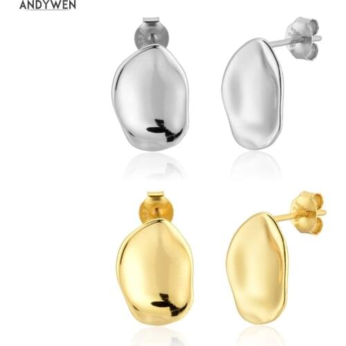 ANDYWEN 925 Sterling Silver Irregular Stud Earring Piercing Rock Punk Loop Luxury Ohrringe Pendiente Luxury Jewels Fashion