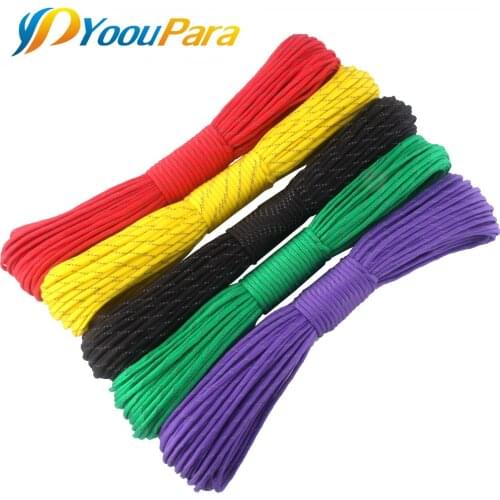 YoouPara 10 Colors Reflective Paracord 550lb 7 Strand Survival Rope Parachute Climbing Camping Survival Equipment Cord 100FT