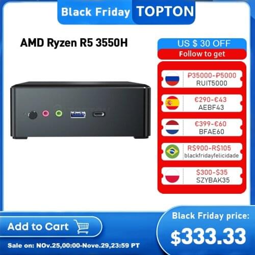Topton AMD Ryzen 5 3550H Quad Core Mini PC Vega 8 Graphic 3x4K Display DP HDMI2.0 Type-C Desktop Gaming Computer NVMe AC WiFi BT