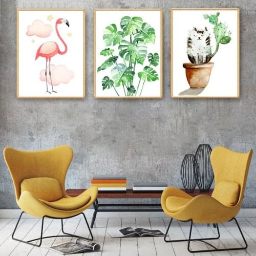 Waterproof Canvas Painting Stylish Pictures For Living Room Flamingos Series Poster Nordic Style Wall Artwork Unframed