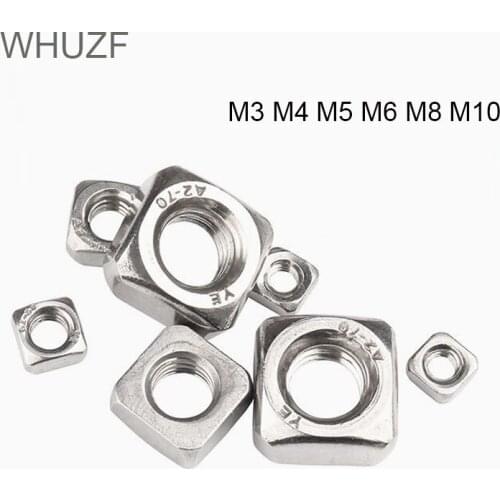 WHUZF Free Shipping 5-50pcs A2 Stainless Steel M3 M4 M5 M6 M8 M10 Square Nuts Din562