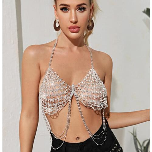 Sexy Crystal Body Harness Chain Bra and Thong Jewelry for Women Fashion Bling Rhinestone Bikini Set Underwear Body Jewelry