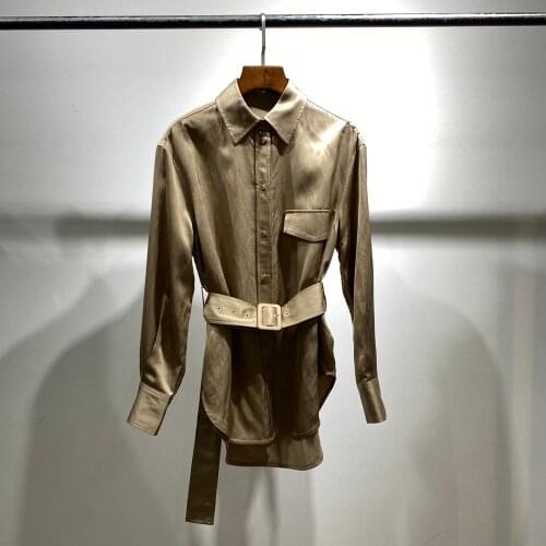 611500 khaki pink women long sleeve blouse