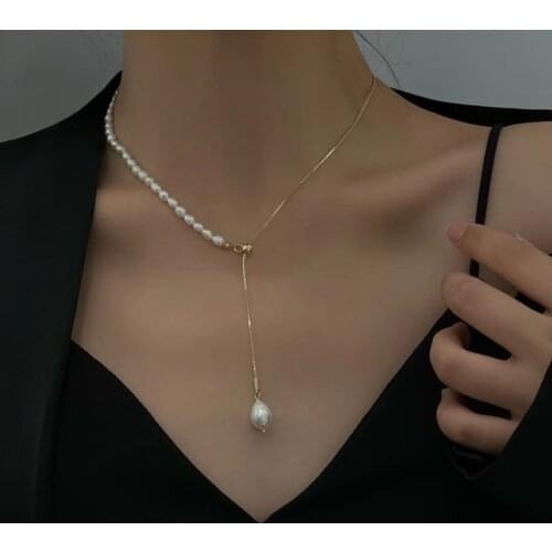 Exquisite Elegant Natural Freshwater Pearls Necklace Gold Color Chain Baroque Pearls Clavicle Necklace for Women Jewelry