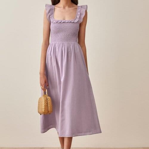 DUISNENA boho dress purple solid color elastic bust women dresses ruffled flying sleeve fairy robe mujer vestidos