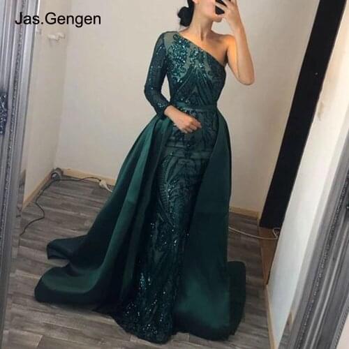 Two Pieces Removable Evening Dresses Long One Shoulder Luxury Sequin Prom Gown 2020 Mermaid Dresses for Women