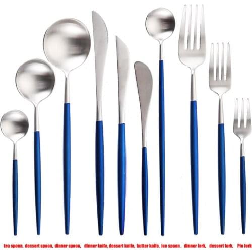 Spklifey 304 Stainless Steel Gold Dinnerware Set Western Cutlery Set Kitchen Food Tableware Fork Knife Scoop Silverware Set
