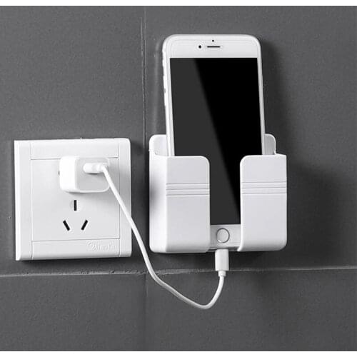 1PC Wall Mounted Organizer Storage Box Remote Control Mounted Mobile Phone Plug Wall Holder Charging Multifunction Holder Stand