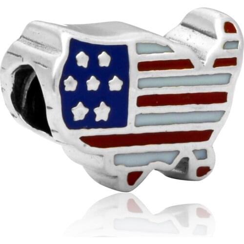 1pc Wholesale plata de ley Charms American flag large hole beads red DIY alloy bracelet beaded ENM228