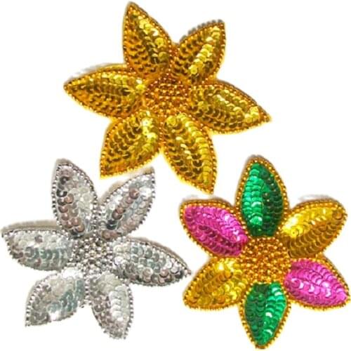 YACKALASI 10 Pairs/Lot Sequined Headwear 3D Floral Dance Hair Accessory Embroidery Flower Gold Cosplay Costume Patches 11cm*11cm