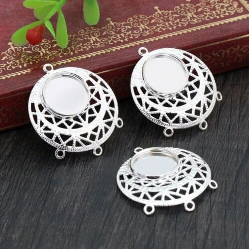 10pcs 12mm Inner Size Silver Plated Brass Material Three loop Style Cabochon Base Cameo Setting Charms Pendant Tray (A1-27)