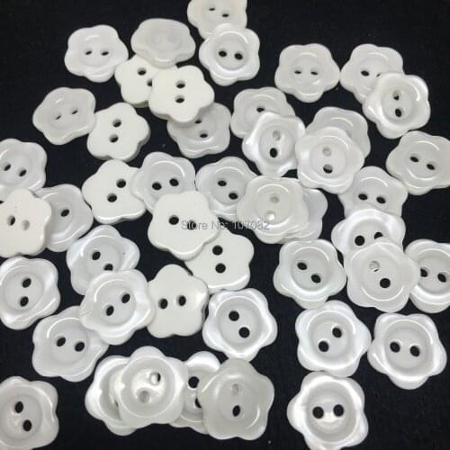 1000pcs Clear White Pearl Flower Buttons Resin 2 Holes Sewing Accessories Button For Scrapbooking Embellishments