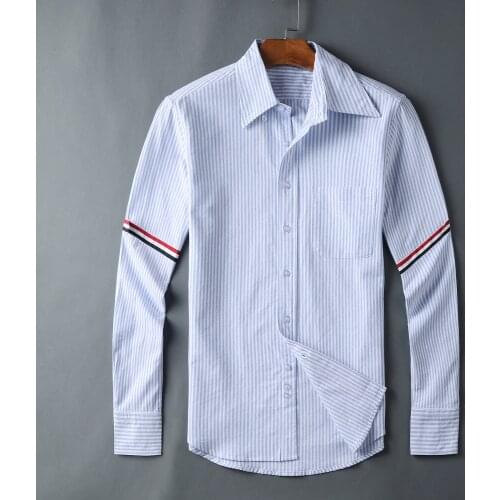 2021 TB New Luxury Brand Shirt Casual Cotton Striped Men Turn Down Collar Slim Women Blouse High Quality Couples Clothing