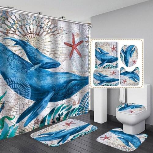 3D Printed Waterproof Fabric Bathroom Curtain Shower Curtains Set Anti-skid Rugs Toilet Lid Cover Bath Mat