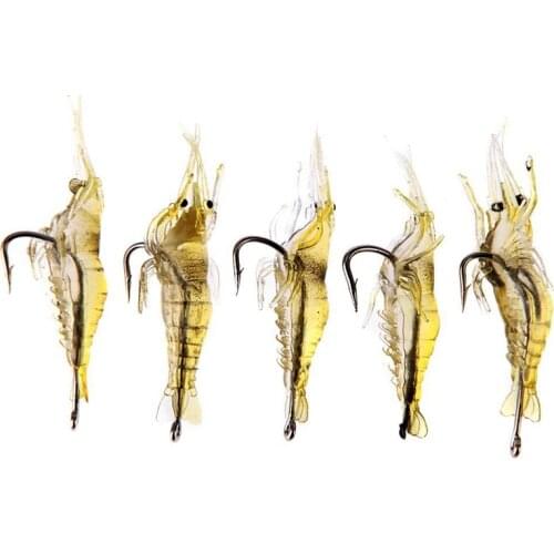 5 pieces 2g 4cm flexible Super-lightweight shaped shrimp bait smell fish sharp bait hook (Yellow)