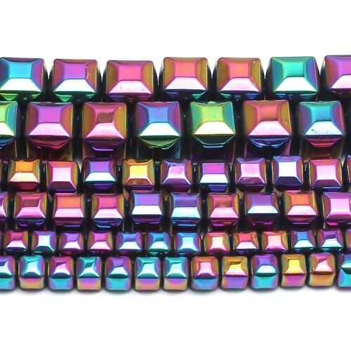 3/4/6mm Natural Coated Rainbow Hematite Cube Stone Beads Square Loose Beads For Jewellery Making Diy Bracelet 15 inch